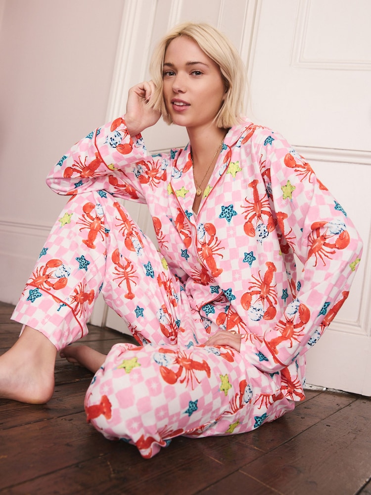 Pink Lobster Jersey Button Through Pyjamas - Image 1 of 8 Pink Lobster Jersey Button Through Pyjamas - Image 1 of 8
