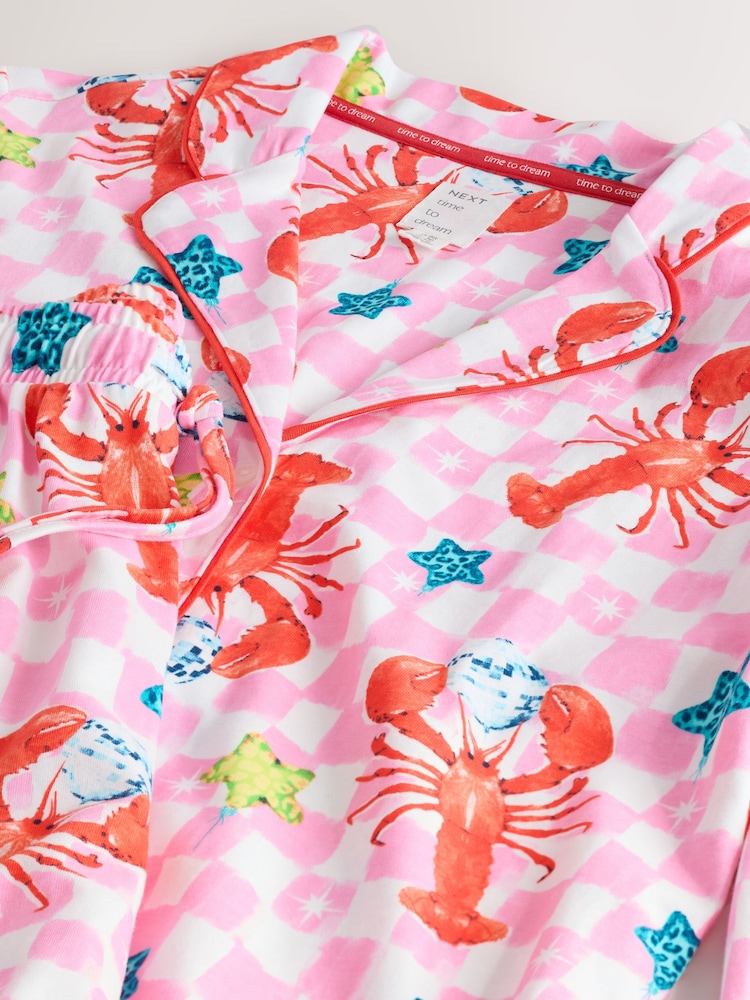 Pink Lobster Jersey Button Through Pyjamas - Image 8 of 8 Pink Lobster Jersey Button Through Pyjamas - Image 8 of 8