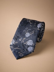 Black Italian Silk Floral Print Design Tie - Image 1 of 3