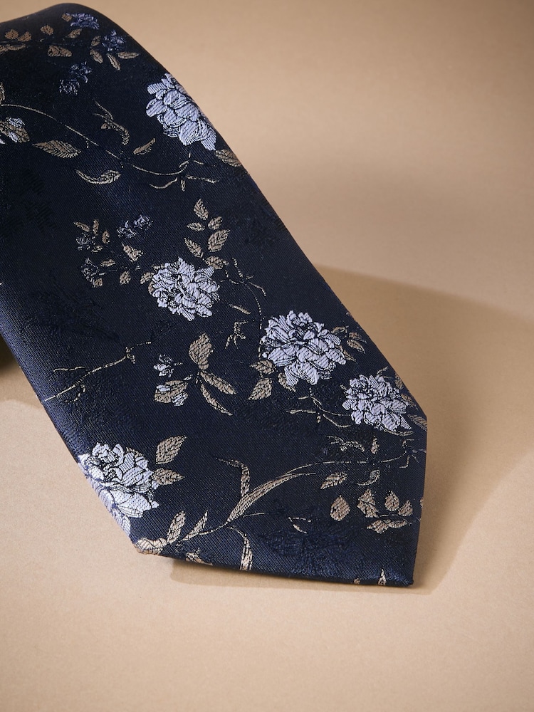 Black Italian Silk Floral Print Design Tie - Image 2 of 3 Black Italian Silk Floral Print Design Tie - Image 2 of 3