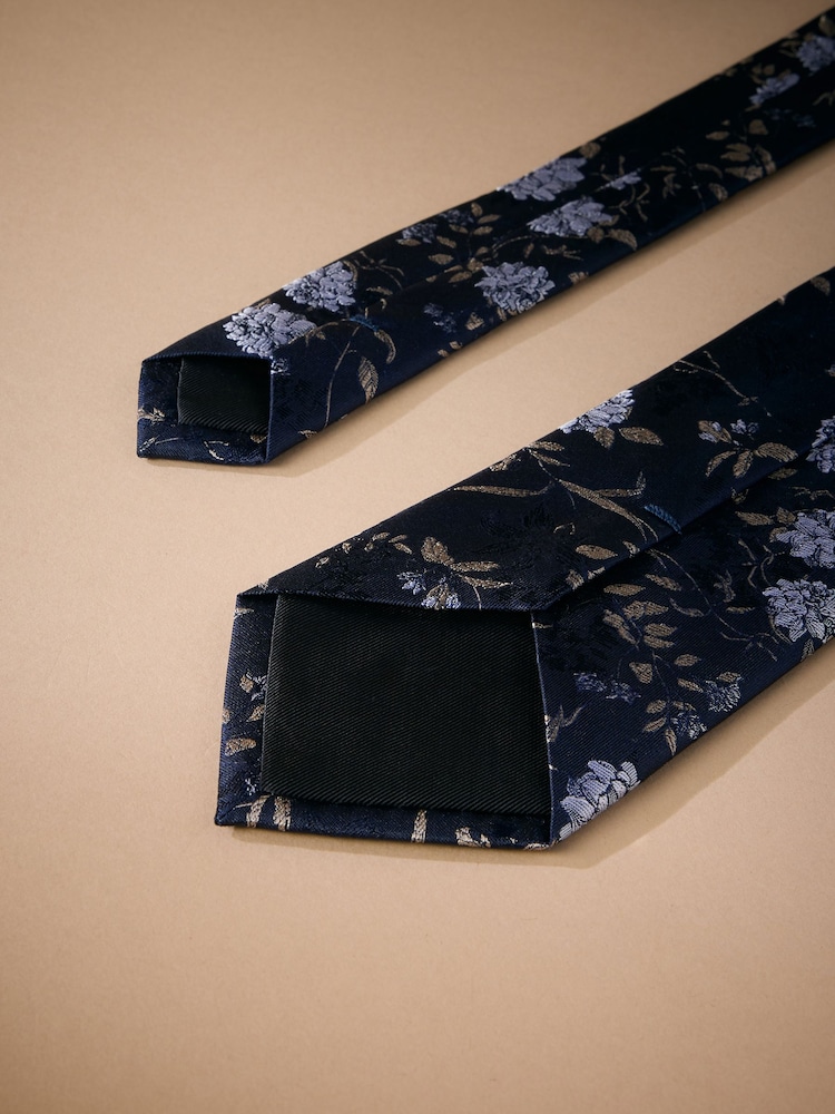 Black Italian Silk Floral Print Design Tie - Image 3 of 3 Black Italian Silk Floral Print Design Tie - Image 3 of 3