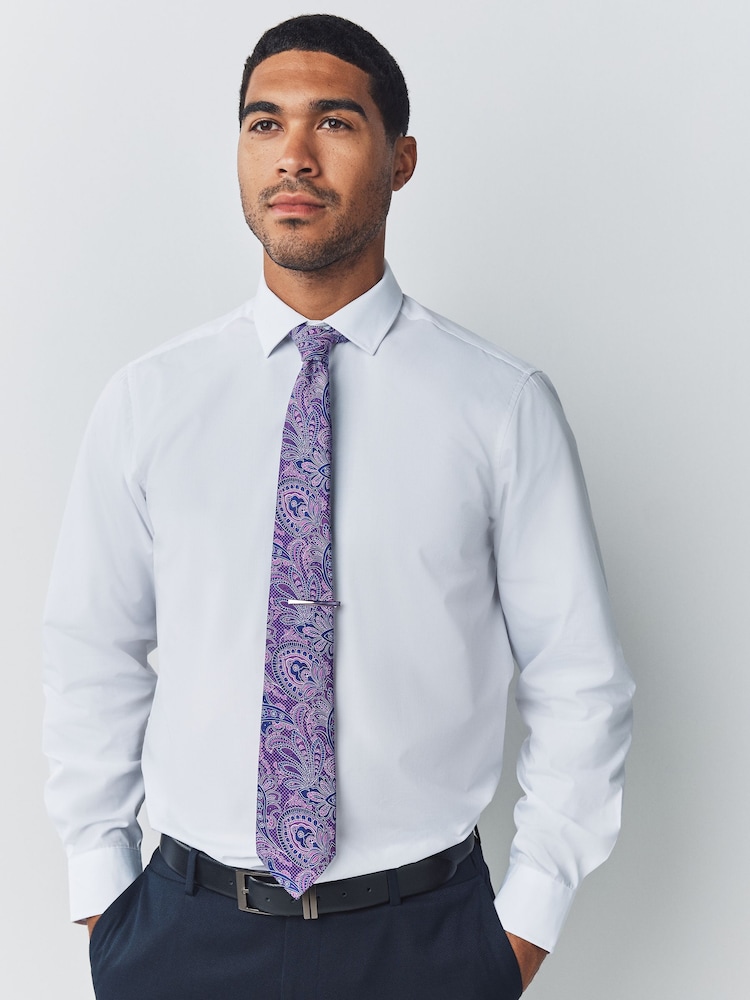 Purple Paisley Tie With Tie Clip - Image 1 of 5