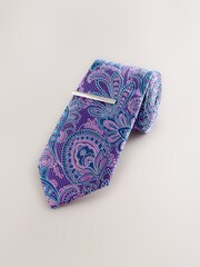 Purple Paisley Tie With Tie Clip - Image 3 of 5