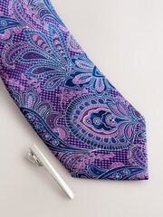 Purple Paisley Tie With Tie Clip - Image 4 of 5