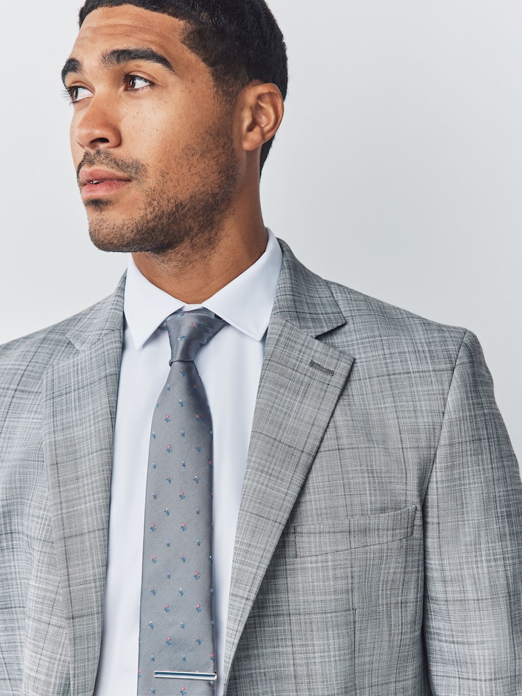 Grey Floral Print Tie - Image 2 of 5