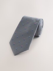 Grey Floral Print Tie - Image 3 of 5