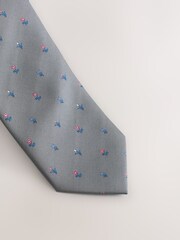 Grey Floral Print Tie - Image 4 of 5