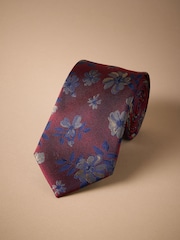 Red Italian Silk Floral Print Design Tie - Image 1 of 3