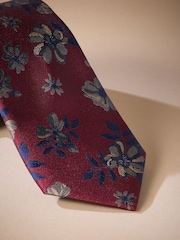 Red Italian Silk Floral Print Design Tie - Image 2 of 3