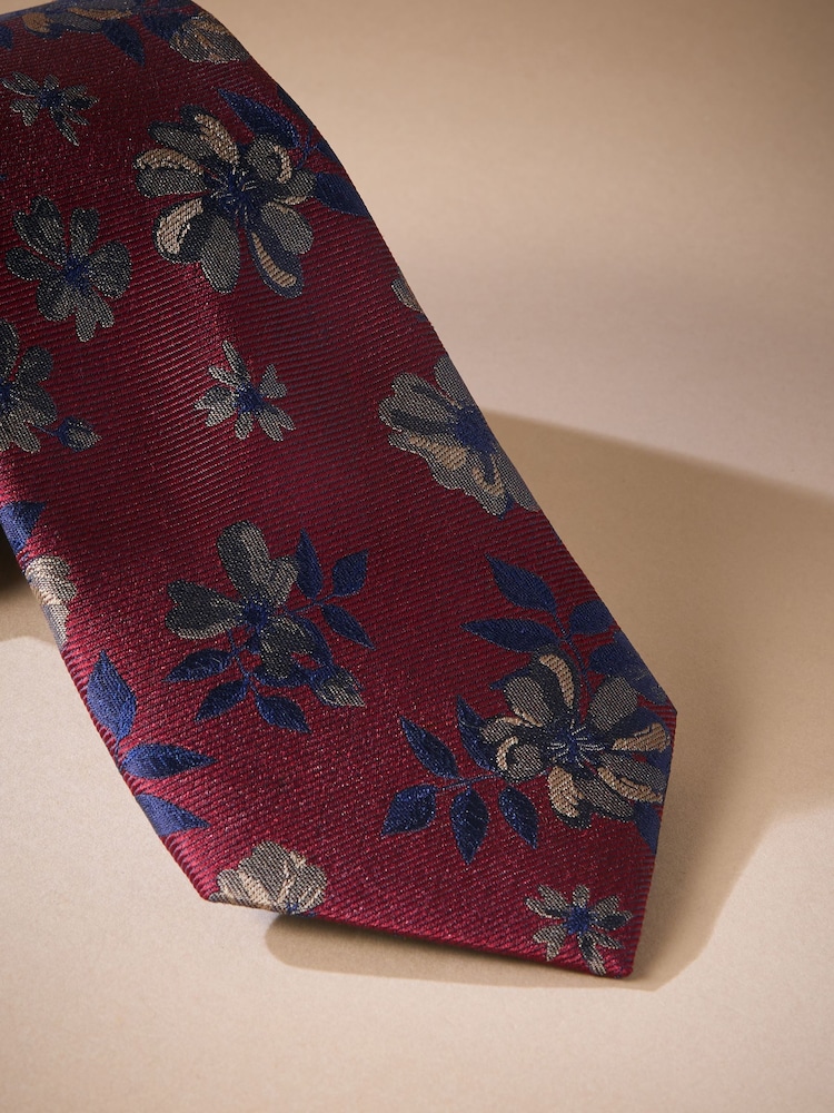 Red Italian Silk Floral Print Design Tie - Image 2 of 3