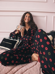 Rockett St George Black/Red Lips Button Through Jersey Pyjamas - Image 1 of 8