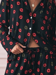 Rockett St George Black/Red Lips Button Through Jersey Pyjamas - Image 7 of 8