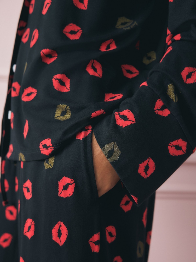 Rockett St George Black/Red Lips Button Through Jersey Pyjamas - Image 8 of 8 Rockett St George Black/Red Lips Button Through Jersey Pyjamas - Image 8 of 8