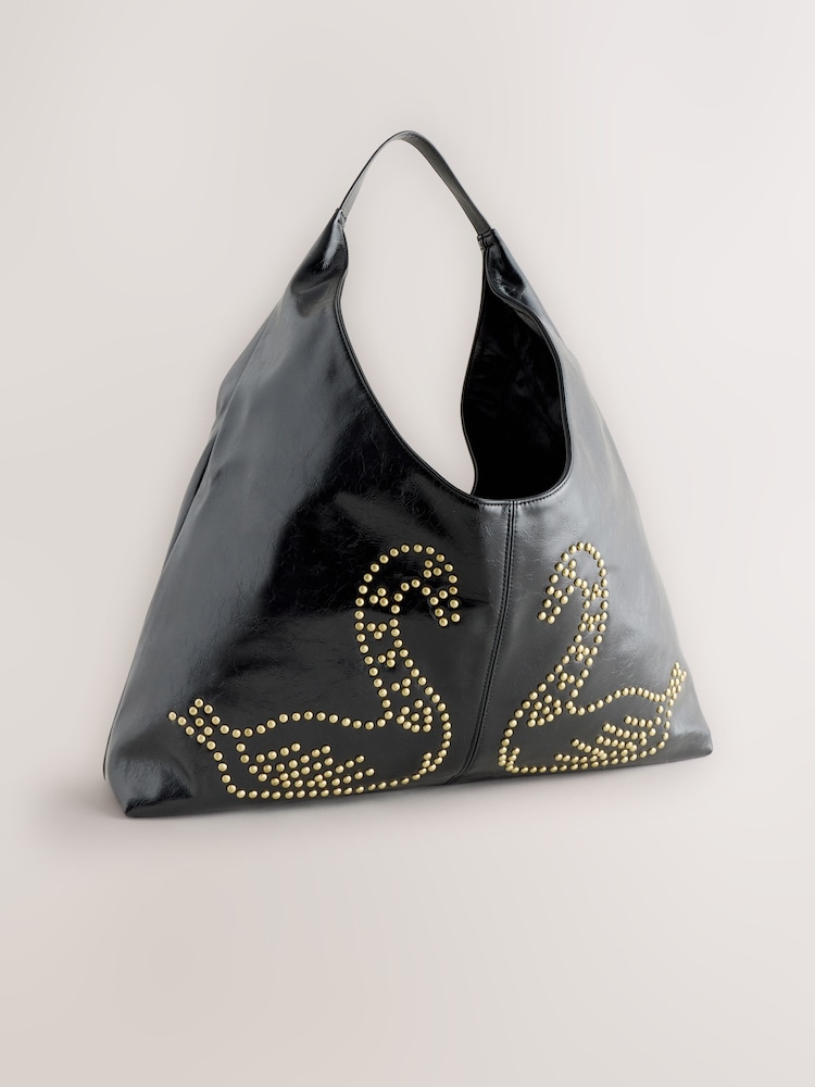 Rockett St George Black Studded Swan Hobo Shopper Bag - Image 1 of 6