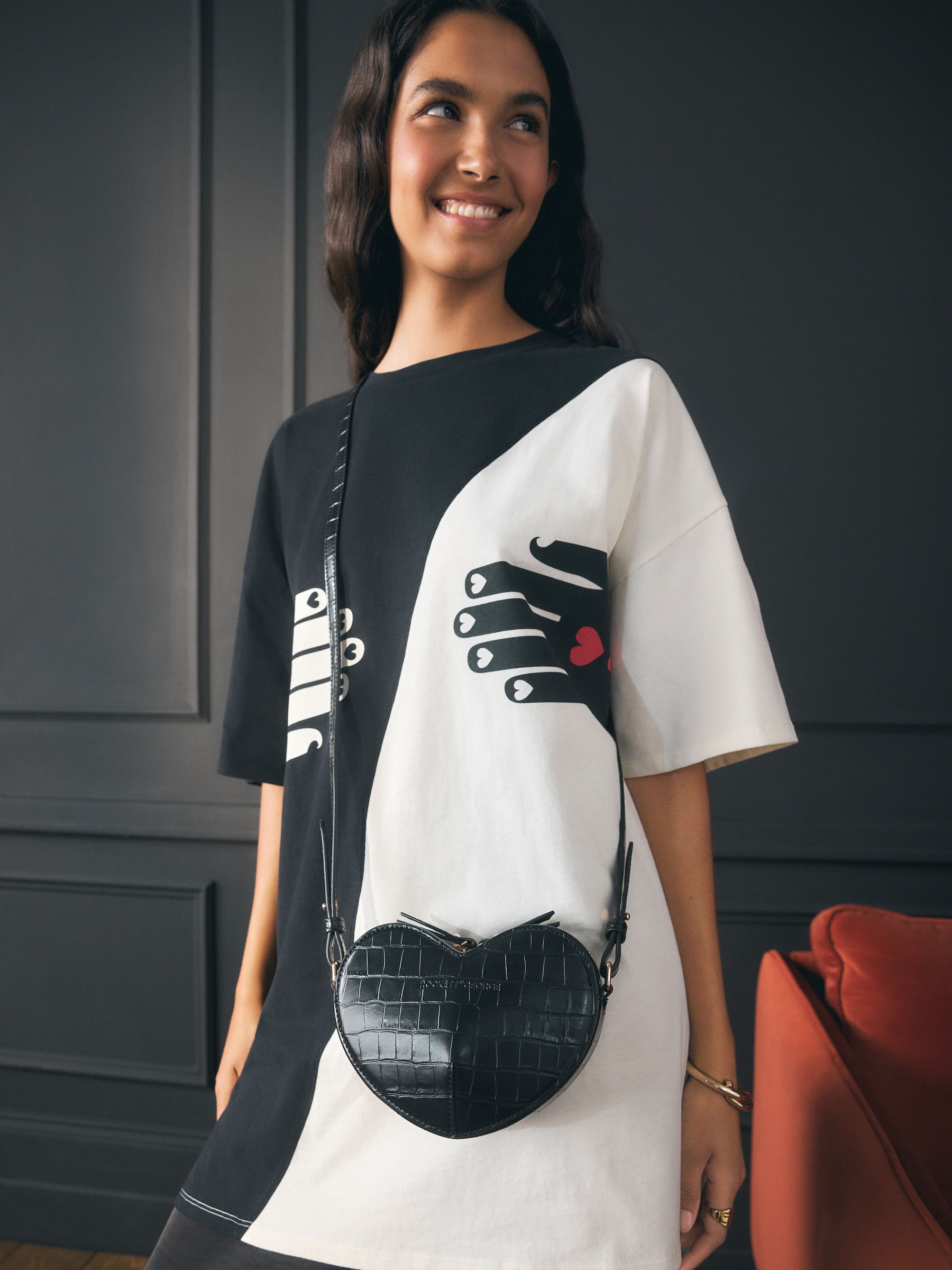 Buy Rockett St George Black Croc Effect Heart Cross-Body Bag from