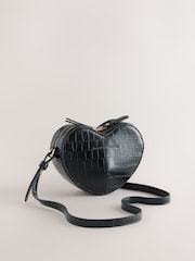 Rockett St George Black Croc Effect Heart Cross-Body Bag - Image 1 of 5