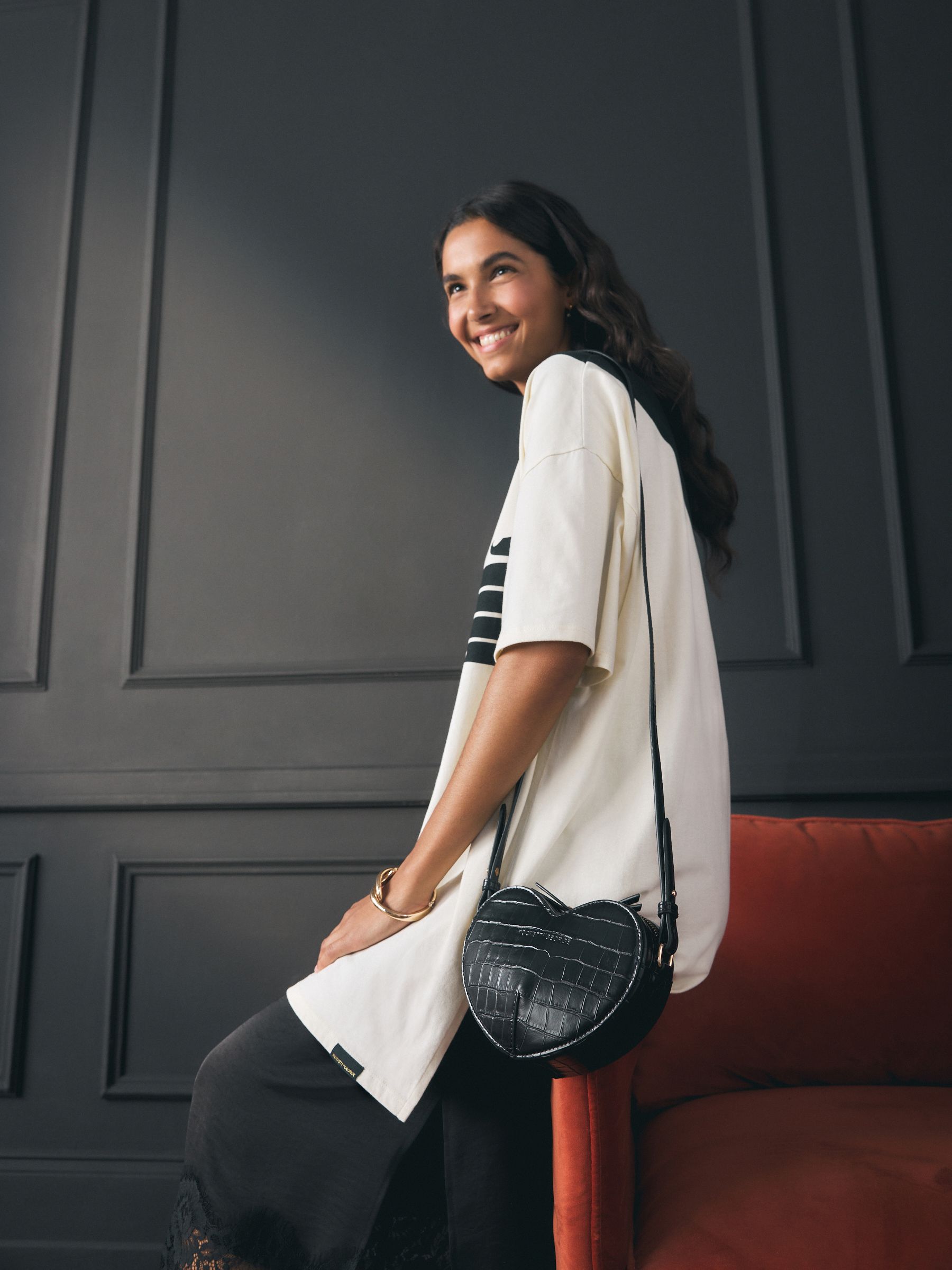 Buy Rockett St George Black Croc Effect Heart Cross-Body Bag from