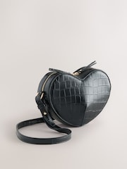 Rockett St George Black Croc Effect Heart Cross-Body Bag - Image 2 of 5