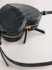 Rockett St George Black Croc Effect Heart Cross-Body Bag - Image 3 of 5