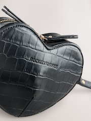 Rockett St George Black Croc Effect Heart Cross-Body Bag - Image 4 of 5