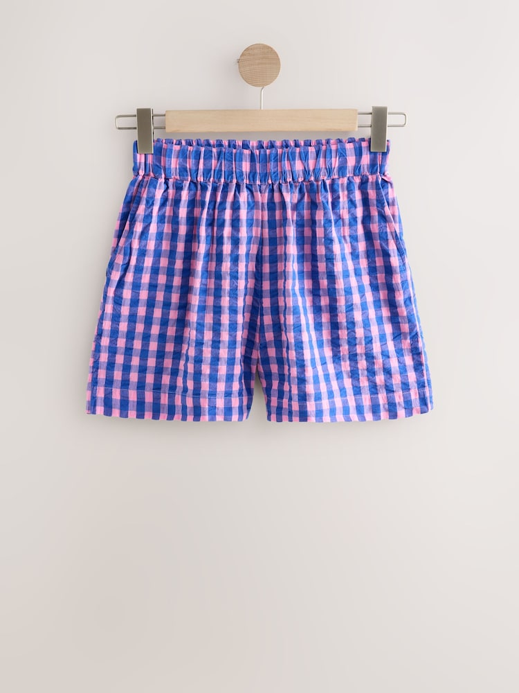 Pink/Blue 100% Cotton Pull On Gingham Shorts - Image 1 of 3
