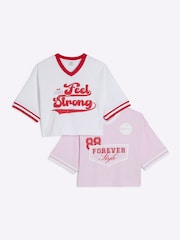 River Island Red Girls Red Crop 100% Cotton T-Shirts 2 Pack - Image 1 of 4