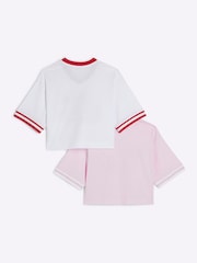 River Island Red Girls Red Crop 100% Cotton T-Shirts 2 Pack - Image 2 of 4