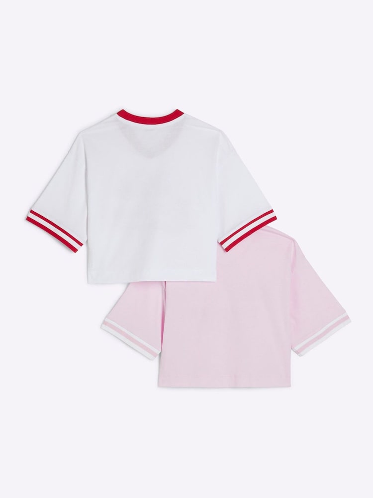 River Island Red Girls Red Crop 100% Cotton T-Shirts 2 Pack - Image 2 of 4