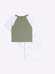 River Island Green Girls Crop 100% Cotton T-Shirts 2 Pack - Image 2 of 4