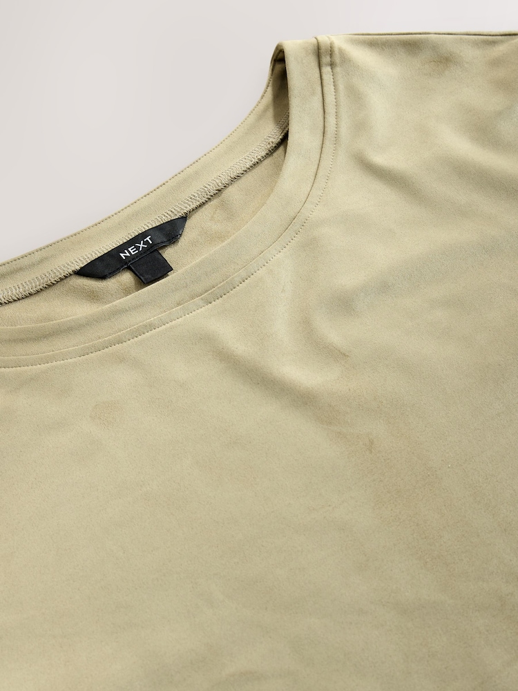 Olive Green Soft Suede Boxy Fitted Heavyweight T-Shirt - Image 7 of 7
