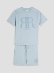 River Island Blue Boys RR 100% Cotton T-Shirt and Shorts Set - Image 1 of 1