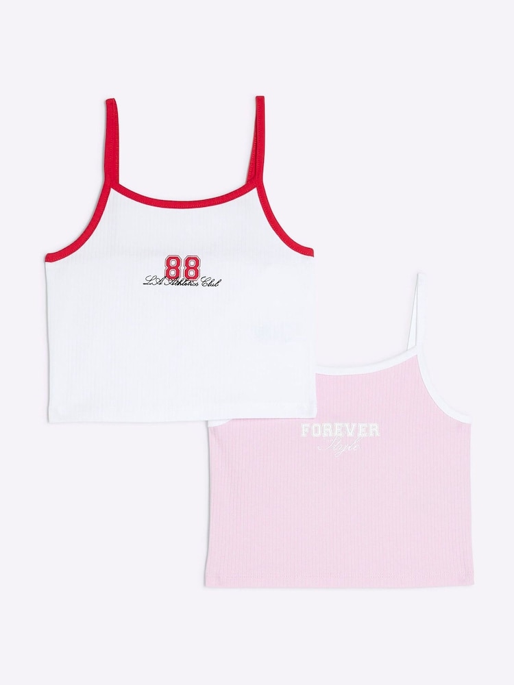 River Island Red Girls Tank Tops 2 Pack - Image 1 of 4 River Island Red Girls Tank Tops 2 Pack - Image 1 of 4