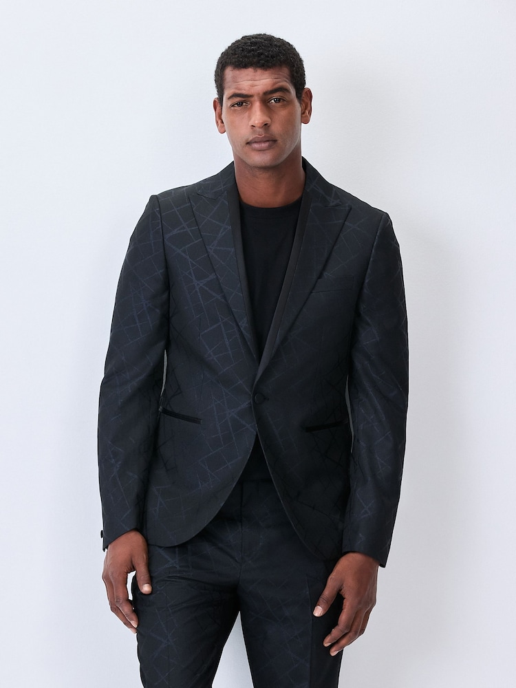 Black Slim Fit Jacquard Texture Tuxedo Suit Jacket - Image 1 of 10 Black Slim Fit Jacquard Texture Tuxedo Suit Jacket - Image 1 of 10
