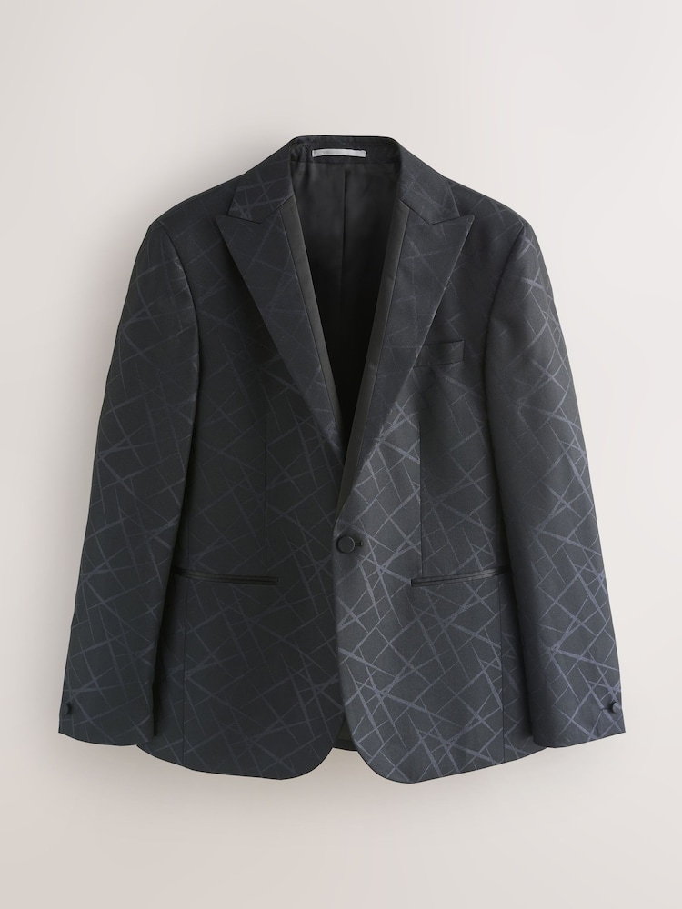 Black Slim Fit Jacquard Texture Tuxedo Suit Jacket - Image 10 of 10 Black Slim Fit Jacquard Texture Tuxedo Suit Jacket - Image 10 of 10