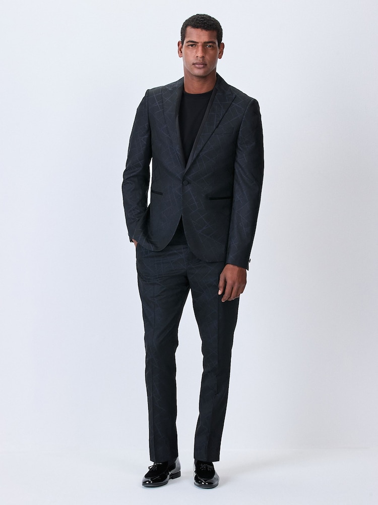 Black Slim Fit Jacquard Texture Tuxedo Suit Jacket - Image 2 of 10 Black Slim Fit Jacquard Texture Tuxedo Suit Jacket - Image 2 of 10