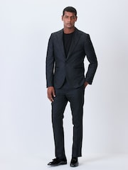Black Slim Fit Jacquard Texture Tuxedo Suit Trousers - Image 2 of 4
