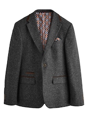 Charcoal Grey Regular Fit Wool Blend Trimmed Suit Jacket - Image 5 of 6