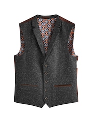 Charcoal Grey Regular Fit Wool Blend Trimmed Suit Waistcoat - Image 6 of 8