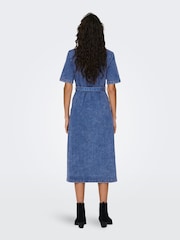 ONLY Blue Short Sleeve Belted Denim Midi Dress - Image 3 of 8