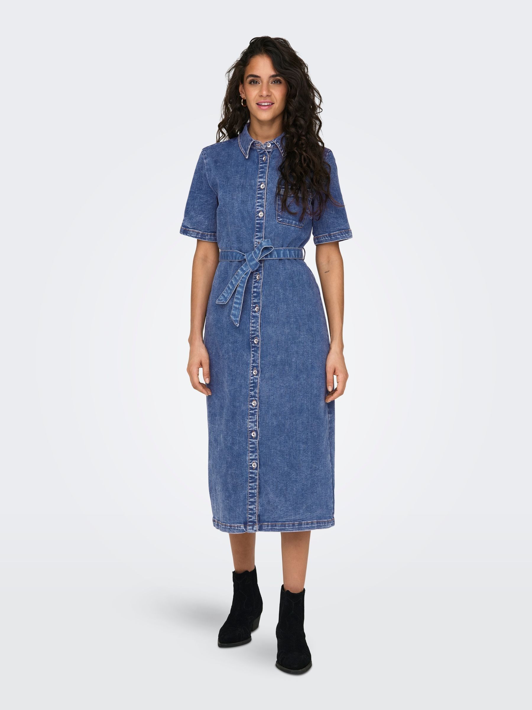 Buy ONLY Blue Short Sleeve Belted Denim Midi Dress from Next USA