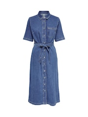 ONLY Blue Short Sleeve Belted Denim Midi Dress - Image 8 of 8