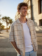 Only & Sons Natural Relaxed Fit Crochet Shirt - Image 3 of 8