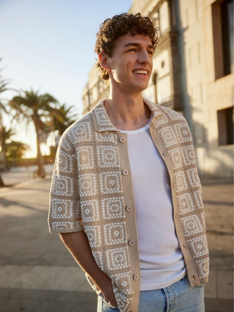 Only & Sons Natural Relaxed Fit Crochet Shirt - Image 3 of 8