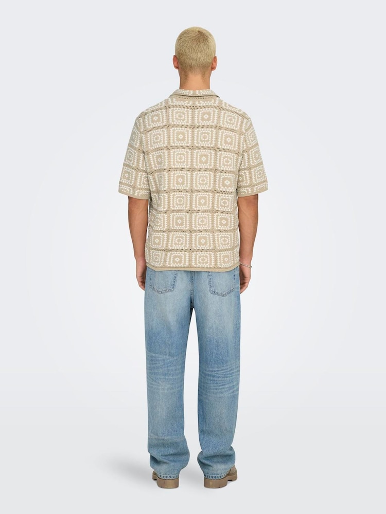 Only & Sons Natural Relaxed Fit Crochet Shirt - Image 5 of 8