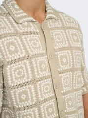 Only & Sons Natural Relaxed Fit Crochet Shirt - Image 6 of 8