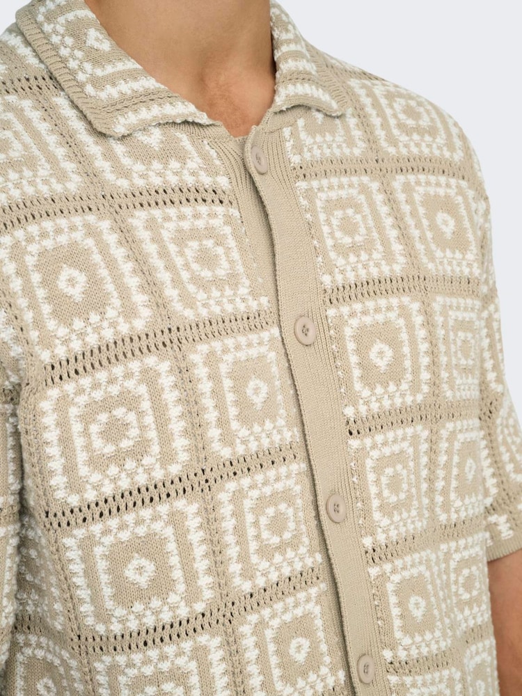 Only & Sons Natural Relaxed Fit Crochet Shirt - Image 6 of 8