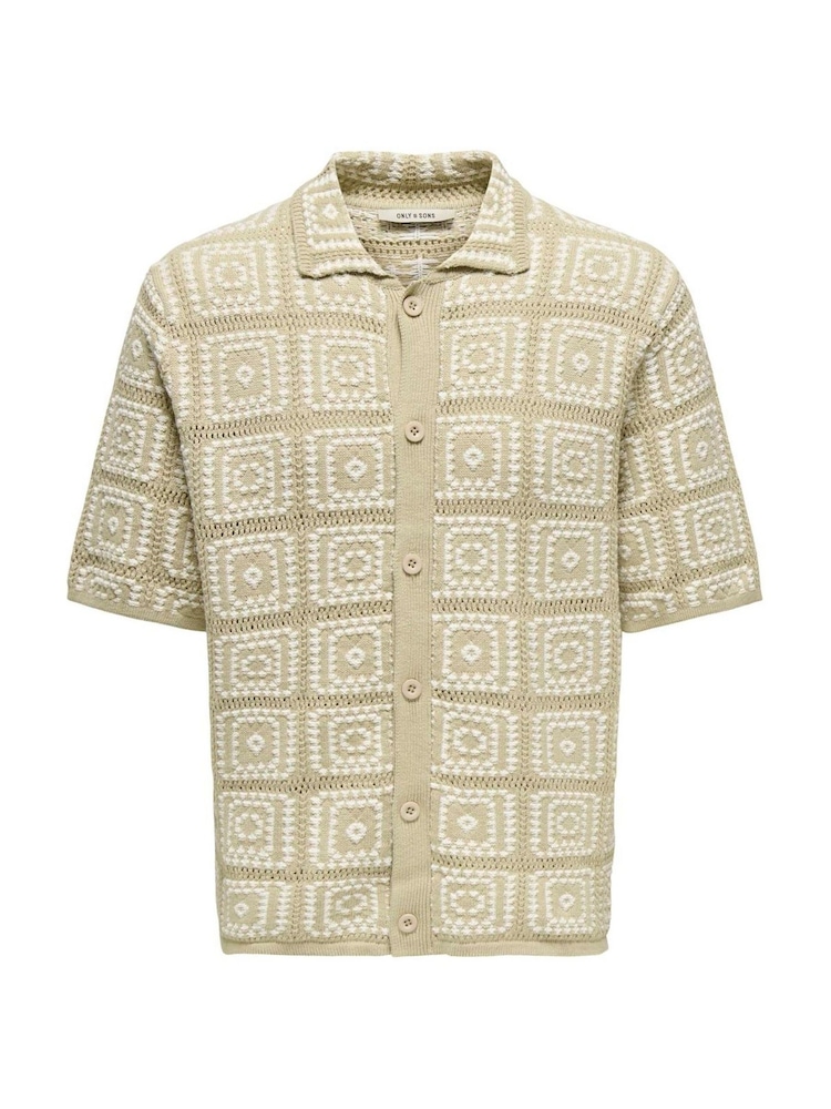 Only & Sons Natural Relaxed Fit Crochet Shirt - Image 7 of 8