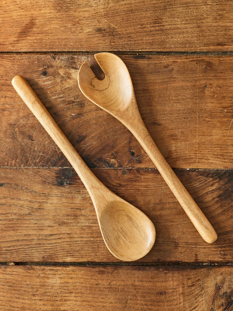Jamie Oliver Set of 2 Brown Big Love Serving Wooden Spoons - Image 1 of 7