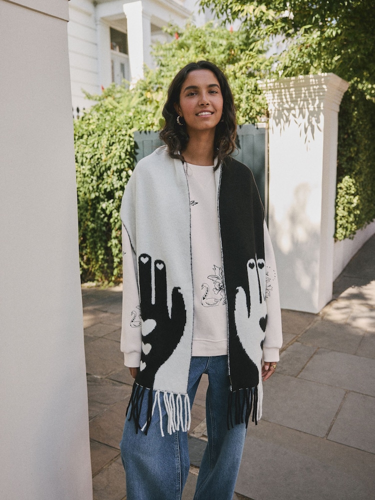 Rockett St George Monochrome Hands Midweight Scarf - Image 2 of 11