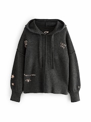 Rockett St George Charcoal Grey Doodles Knitted Hoodie - Image 10 of 12